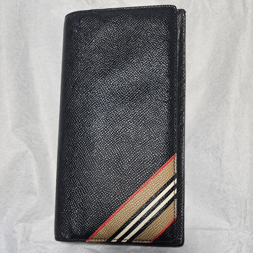 Burberry Black Leather Wallet with Red and Tan Accents